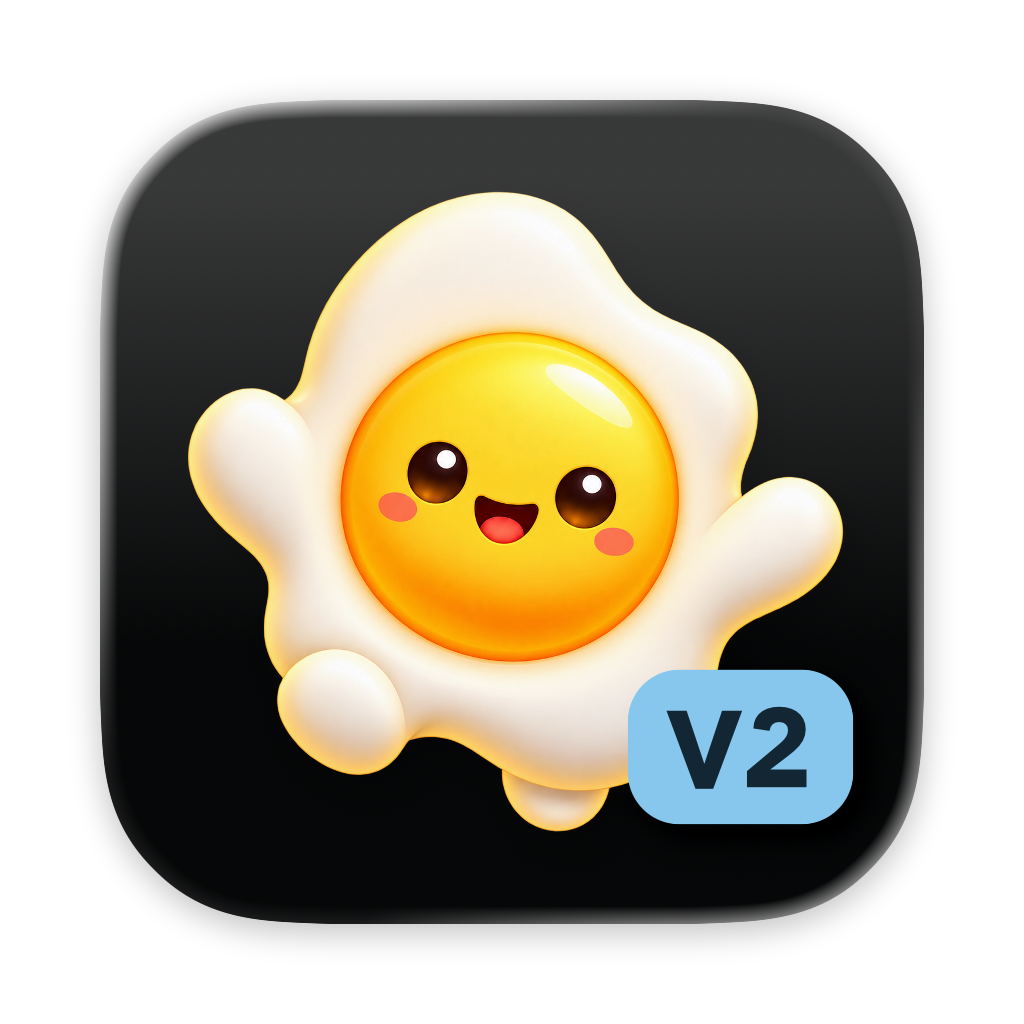 Japlos-v2 应用图标：带蓝色 V2 标记的煎蛋形象