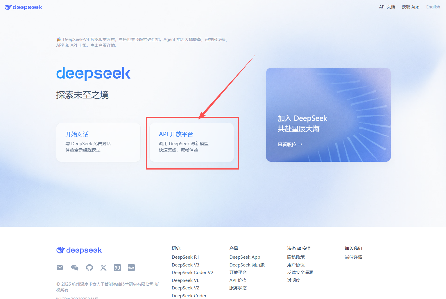 进入 DeepSeek API 开发平台